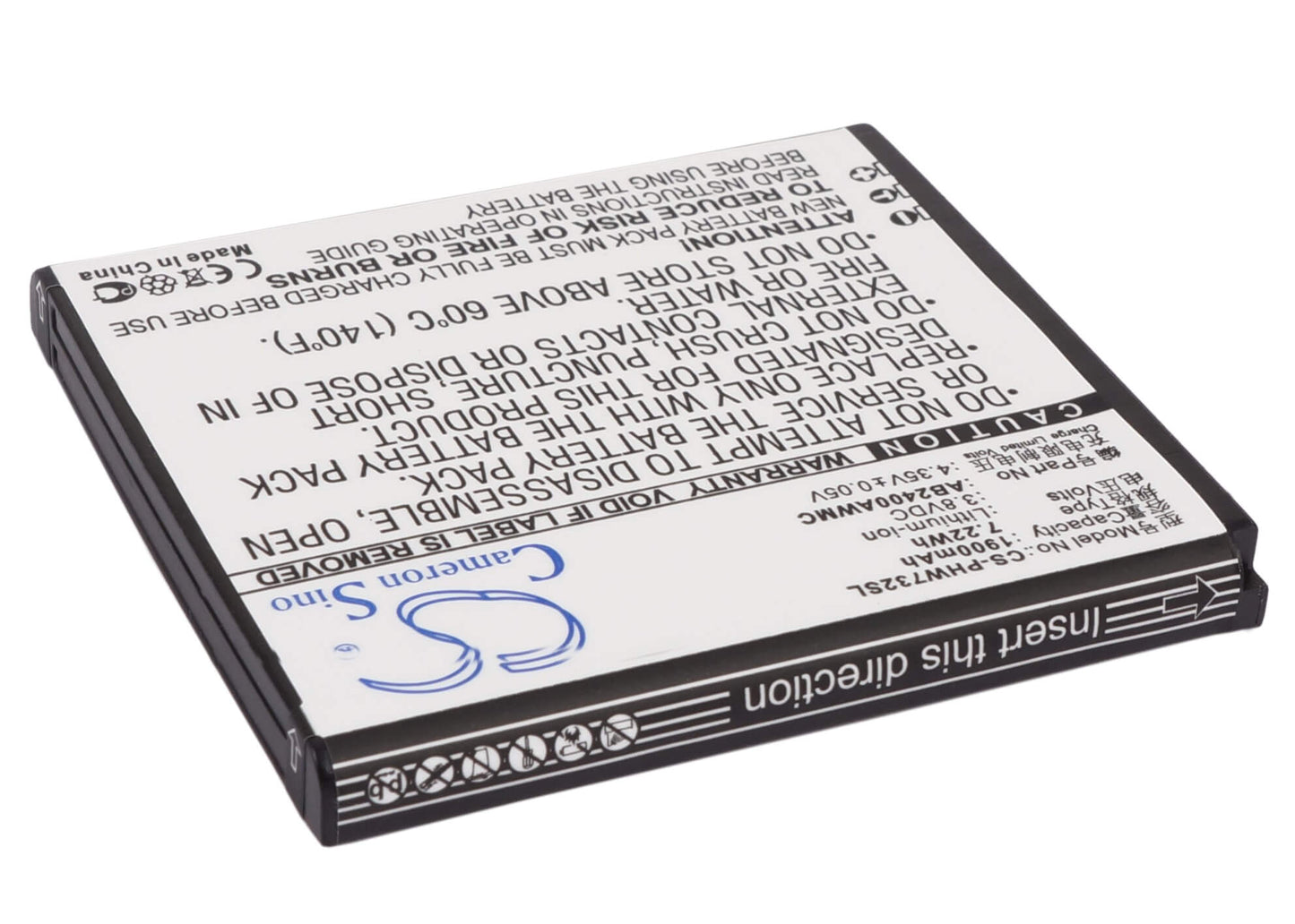 3.8V, 1900mAh, Li-ion Battery fits Philips, D833, W6500, 7.22Wh