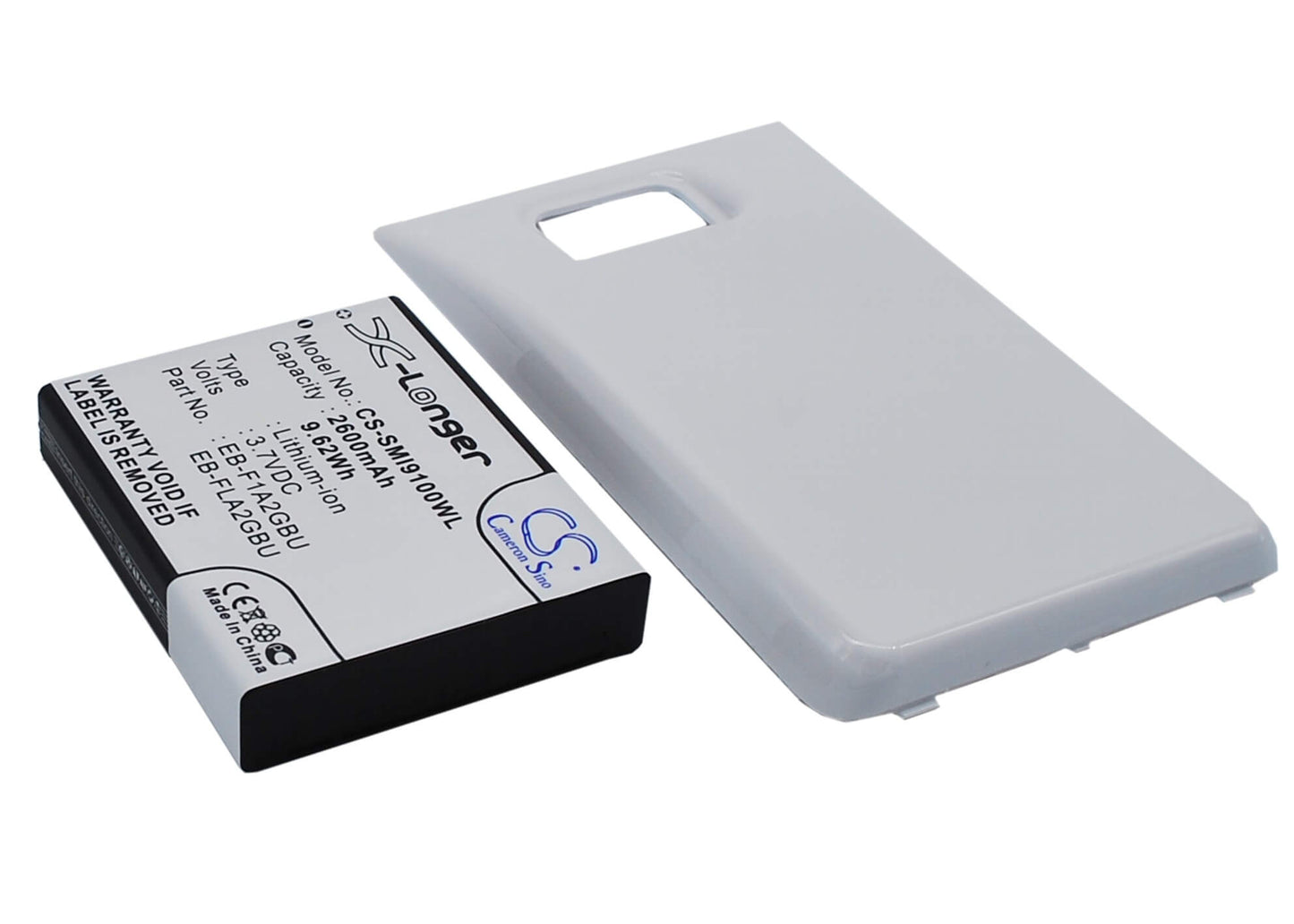 White, 3.7V, 2600mAh, Li-ion Battery fits Samsung, Galaxy S Ii, Galaxy S2, 9.62Wh