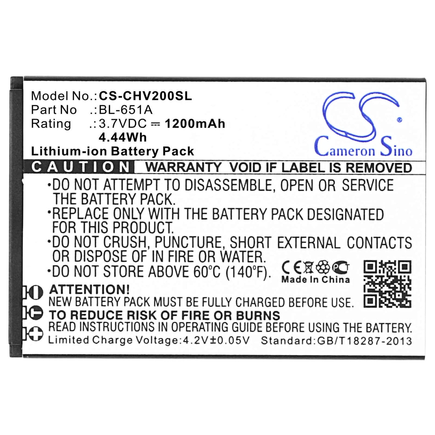 3.7V, 1200mAh, Li-ion Battery fits Crosscall, Shark-v2, 4.44Wh