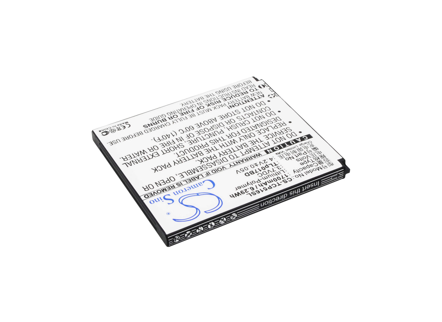 3.7V, 1700mAh, Li-Polymer Battery fits Tcl, P516l, 6.29Wh