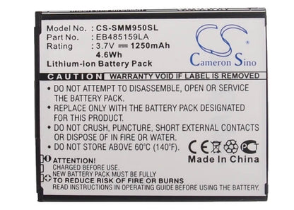 3.7V, 1250mAh, Li-ion Battery fits Samsung, Galaxy Reverb, Galaxy Xcover 2, 4.625Wh