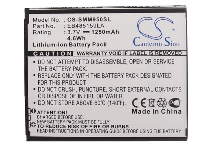 3.7V, 1250mAh, Li-ion Battery fits Virgin Mobile, Galaxy Reverb, Sph-m950, 4.625Wh
