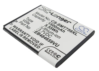 3.7V, 1500mAh, Li-ion Battery fits T-mobile, Eb484659va, Eb484659vabstd, 5.55Wh