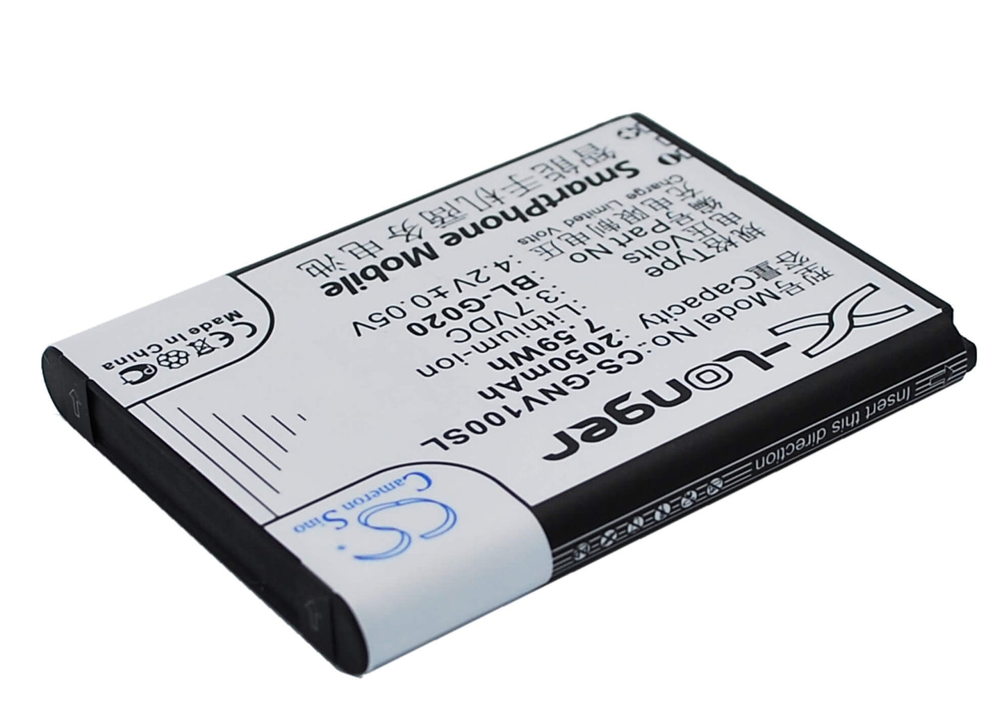 3.7V, 2050mAh, Li-ion Battery fits Gionee, A326, A809, 7.585Wh