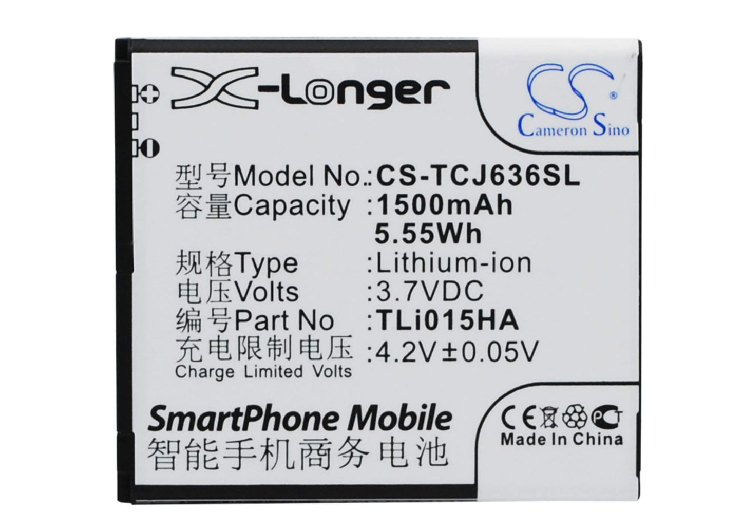 3.7V, 1500mAh, Li-ion Battery fits Tcl, J636d, 5.55Wh