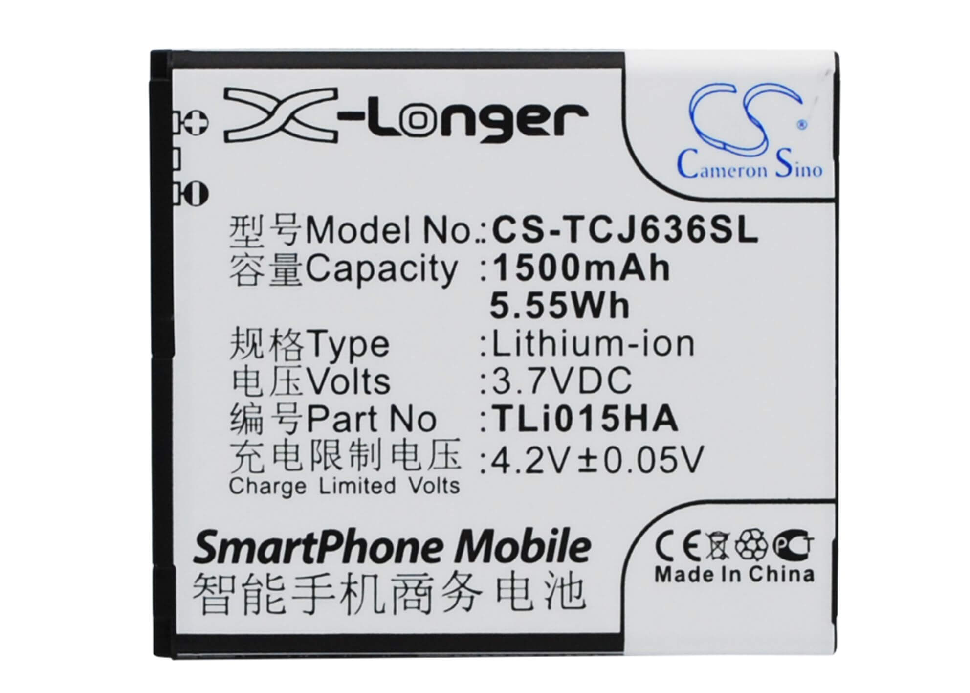 3.7V, 1500mAh, Li-ion Battery fits Tcl, J636d, 5.55Wh