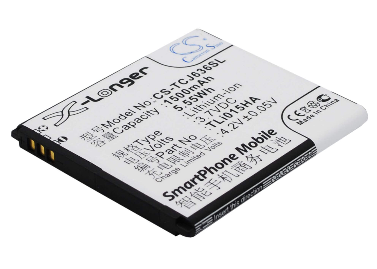 3.7V, 1500mAh, Li-ion Battery fits Tcl, J636d, 5.55Wh
