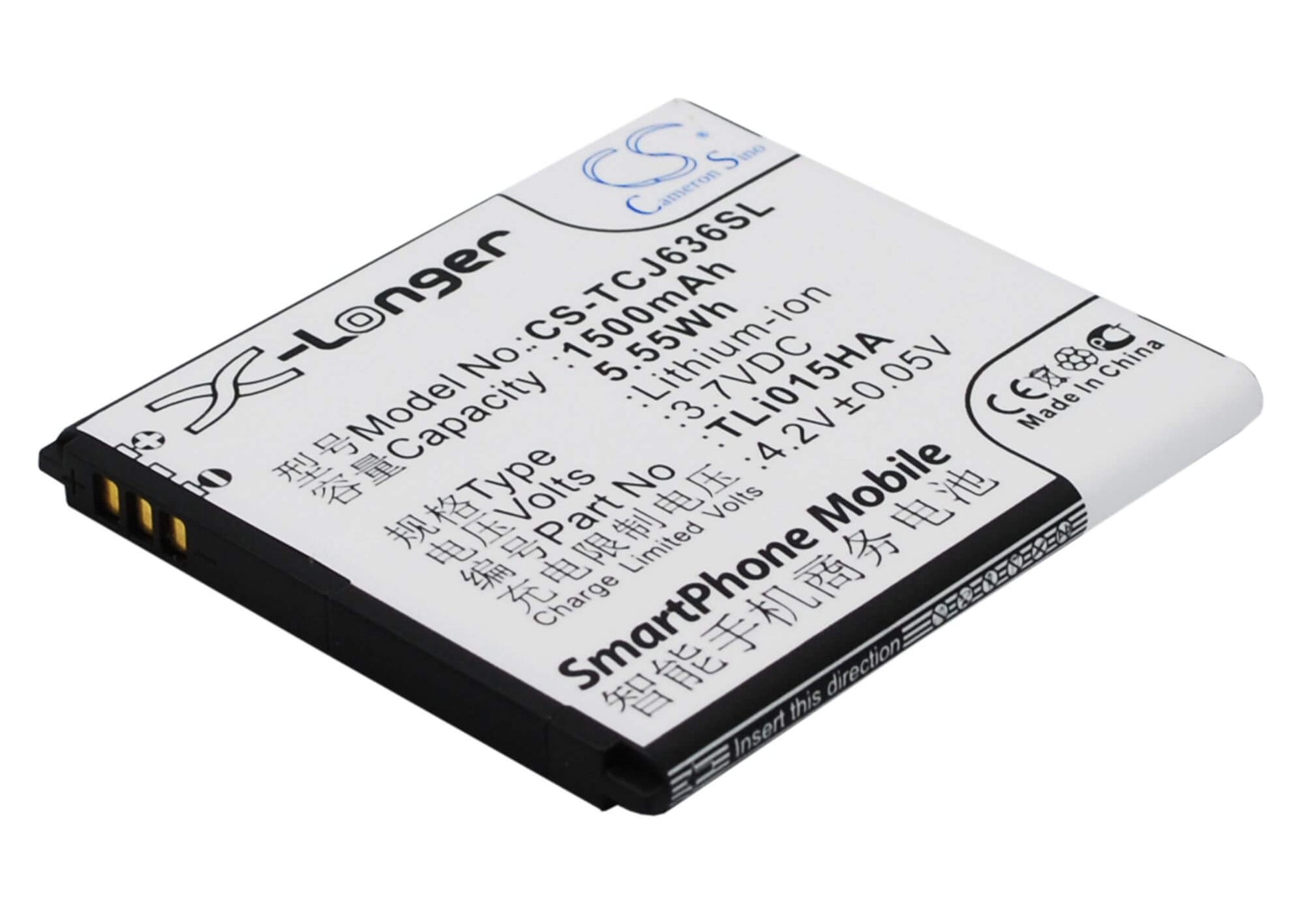 3.7V, 1500mAh, Li-ion Battery fits Tcl, J636d, 5.55Wh