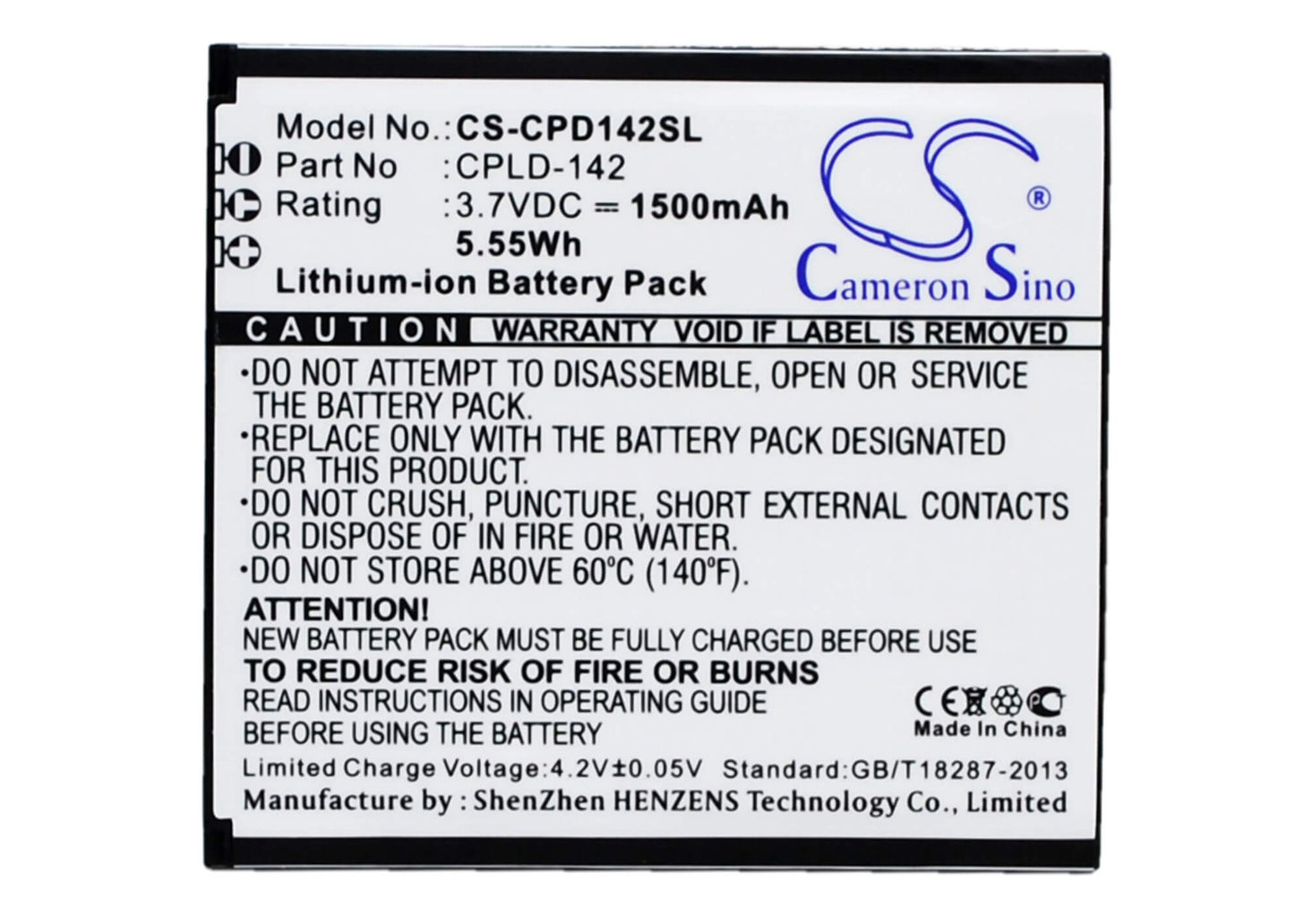 3.7V, 1500mAh, Li-ion Battery fits Coolpad, 5313s, 5.55Wh