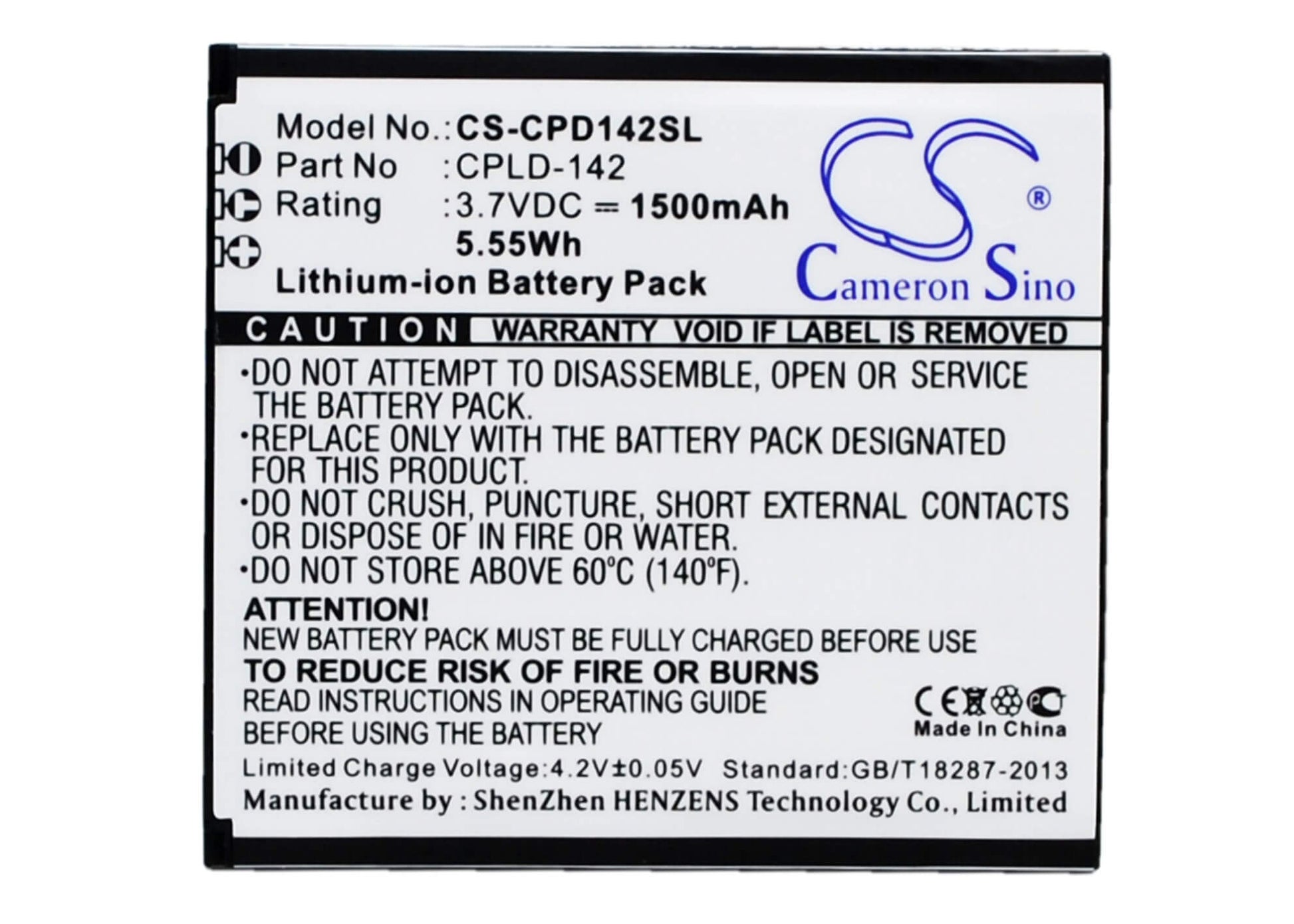 3.7V, 1500mAh, Li-ion Battery fits Coolpad, 5313s, 5.55Wh