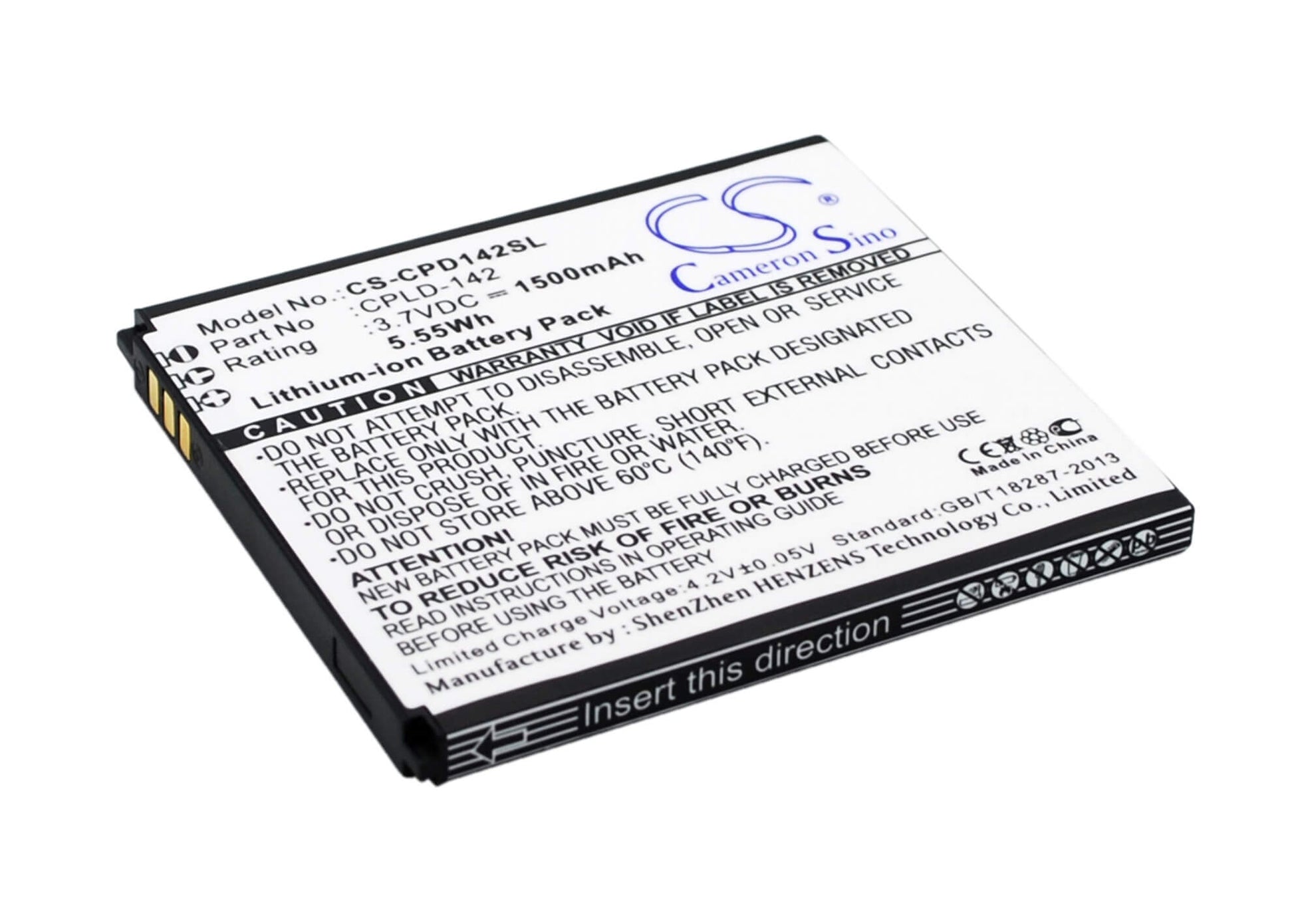 3.7V, 1500mAh, Li-ion Battery fits Coolpad, 5313s, 5.55Wh
