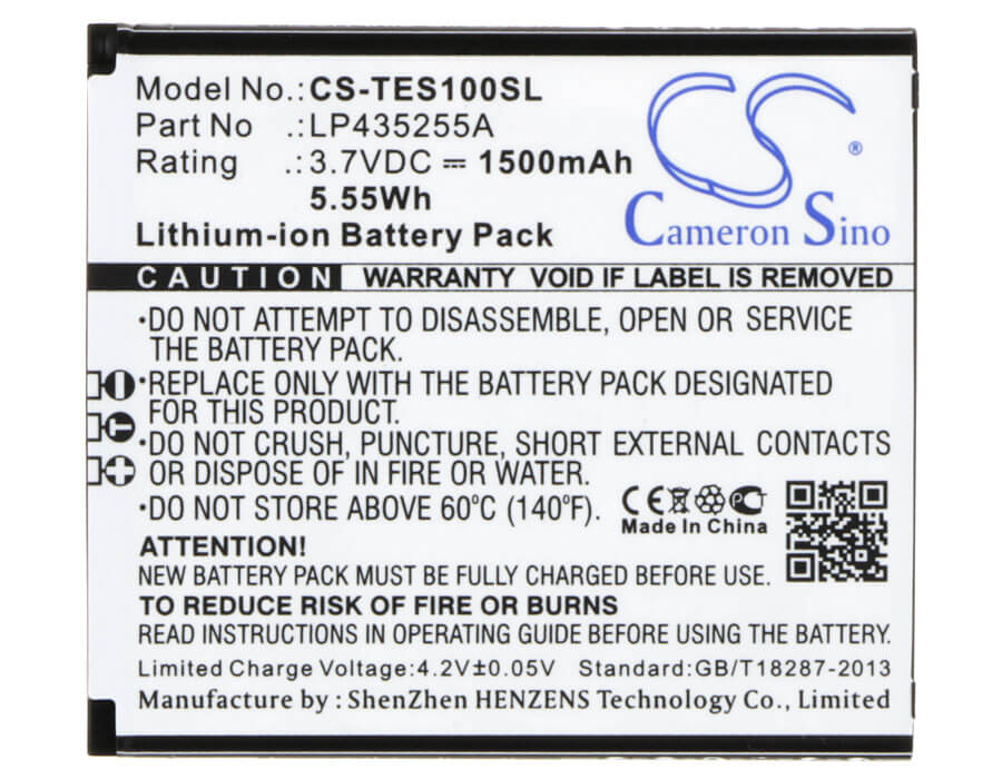 3.7V, 1500mAh, Li-ion Battery fits Telefunken, Selfie Ts1, 5.55Wh