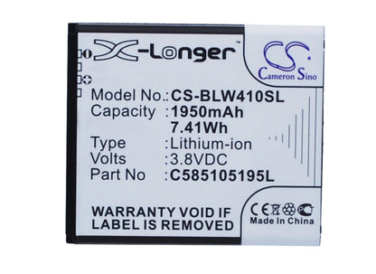 3.8V, 1950mAh, Li-ion Battery fits Blu, W410, Win Jr, 7.41Wh