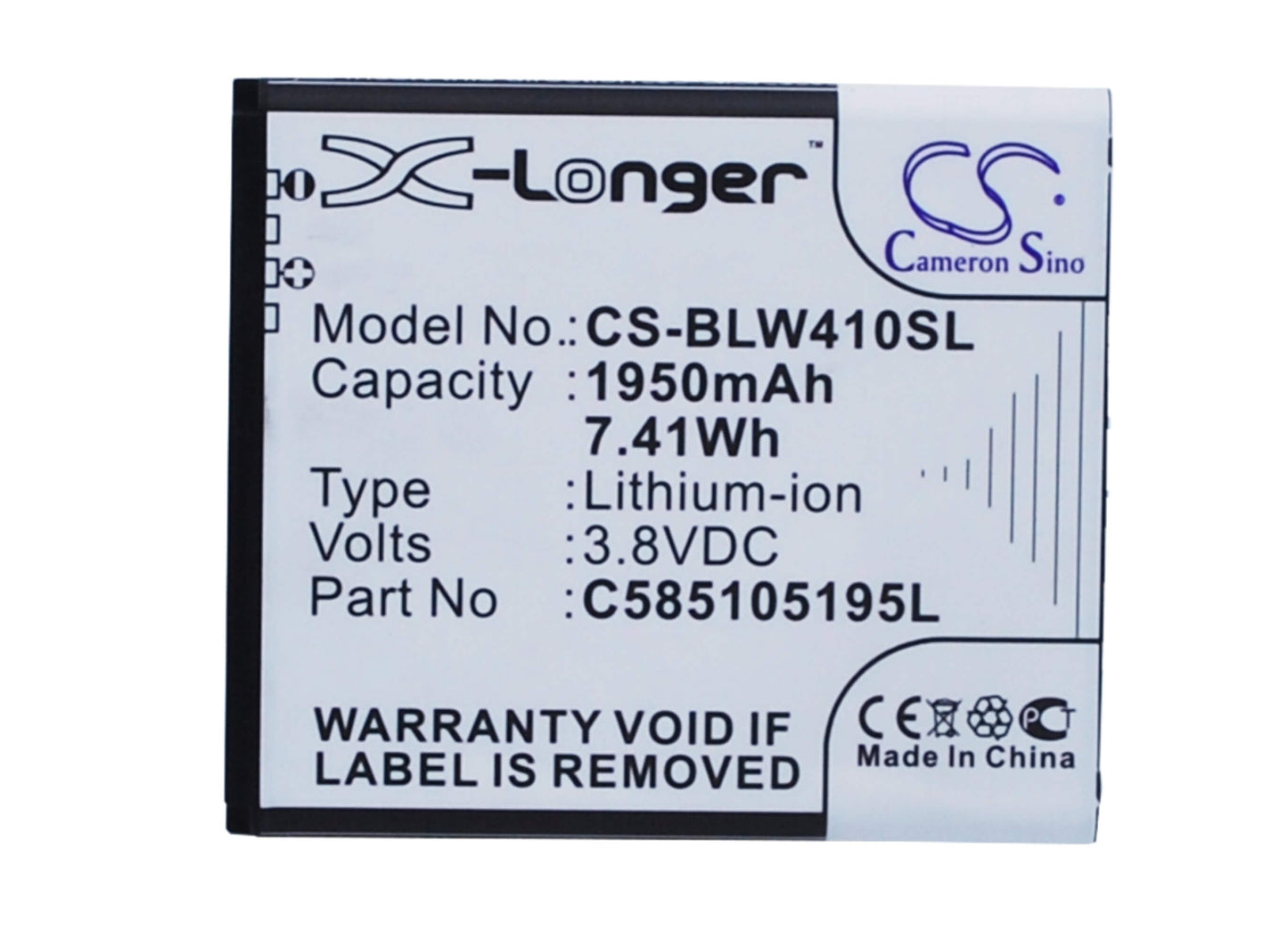 3.8V, 1950mAh, Li-ion Battery fits Karboon, Wind W4, 7.41Wh