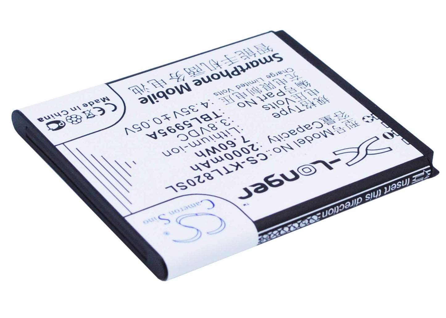 3.8V, 2000mAh, Li-ion Battery fits K-touch, L820, L820c, 7.6Wh