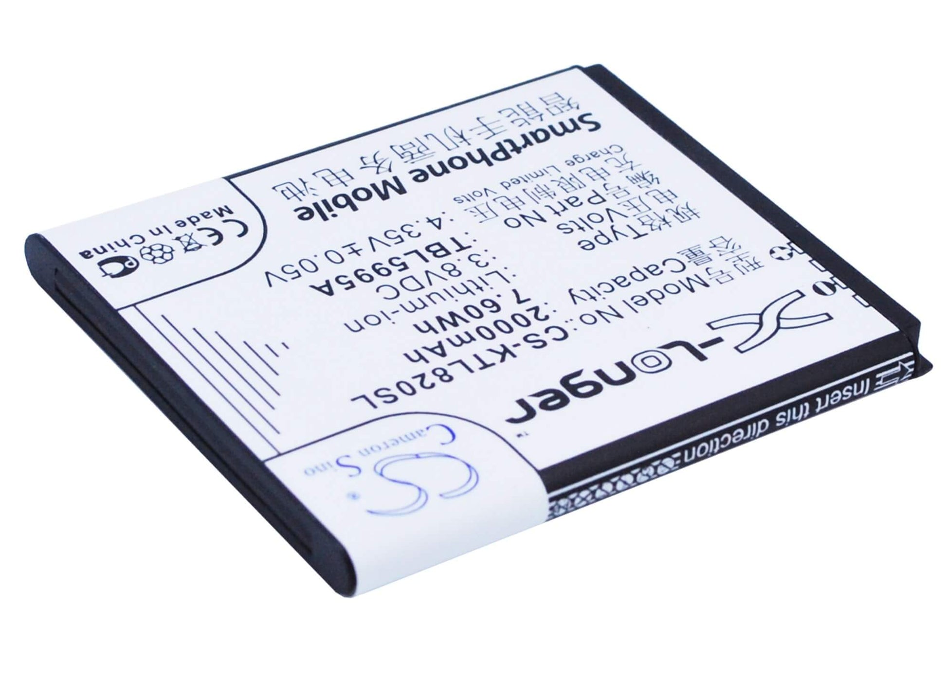 3.8V, 2000mAh, Li-ion Battery fits K-touch, L820, L820c, 7.6Wh