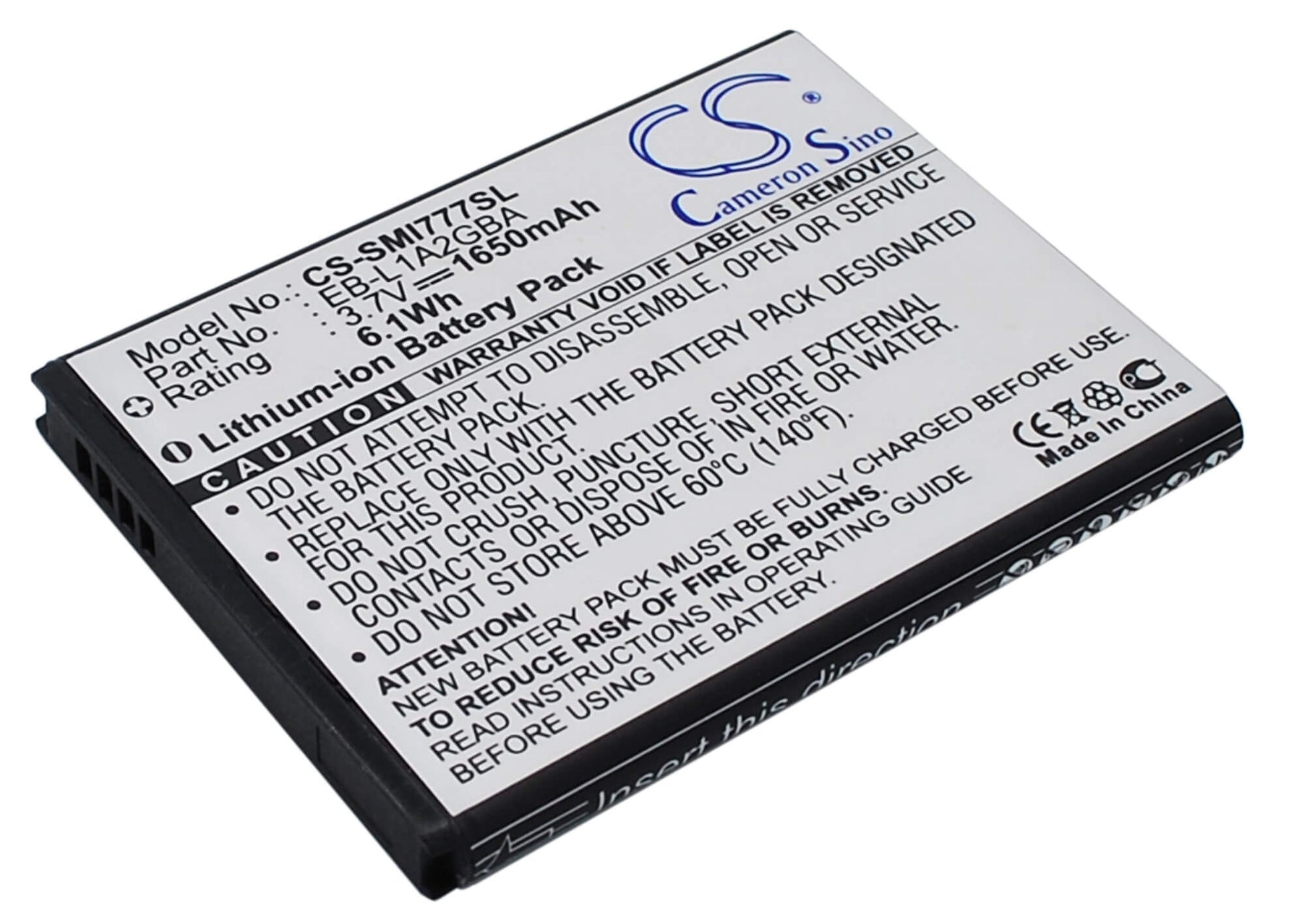 3.7V, 1650mAh, Li-ion Battery fits Samsung, Attain, Galaxy Attain 4g, 6.105Wh