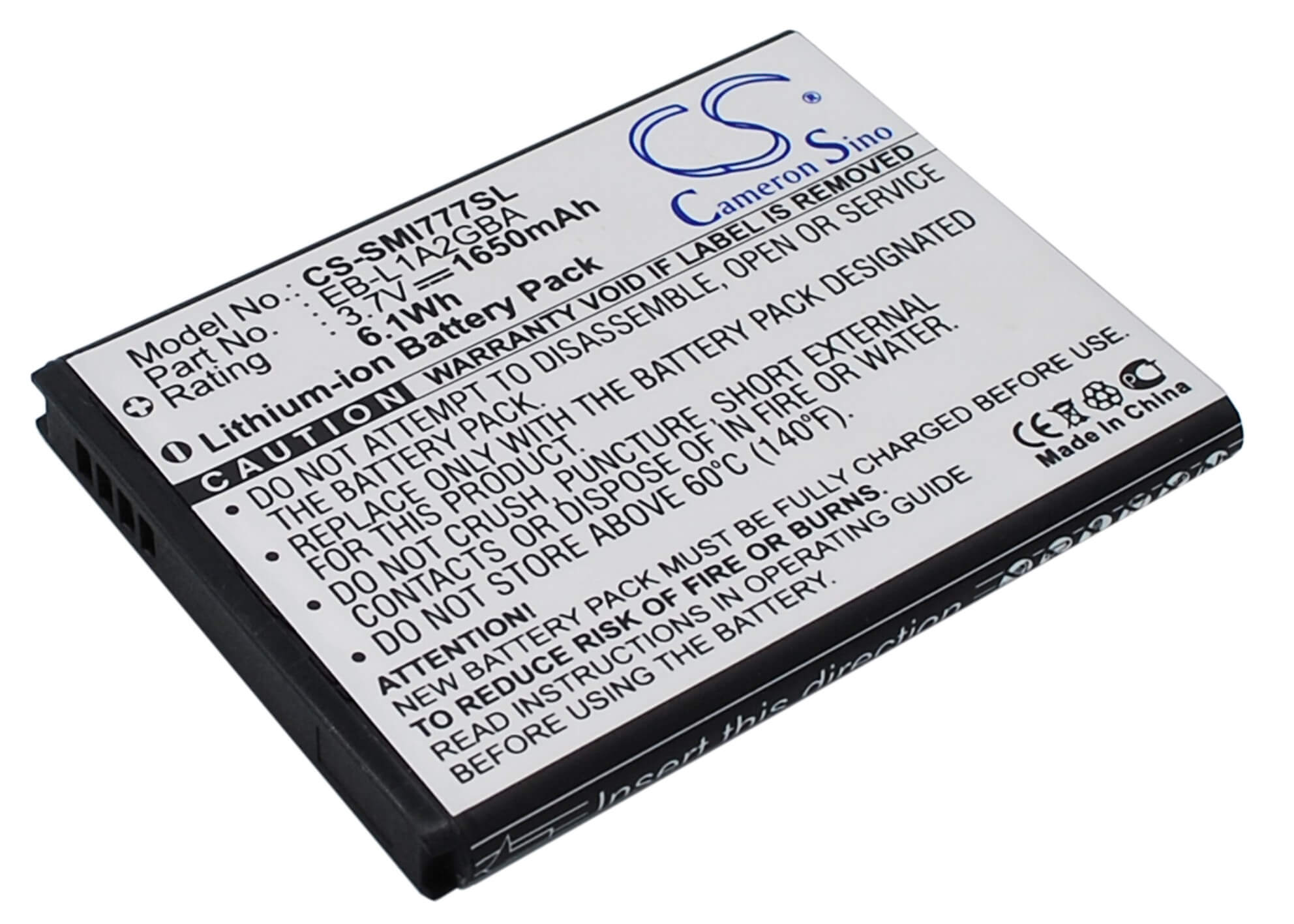 3.7V, 1650mAh, Li-ion Battery fits Samsung, Attain, Galaxy Attain 4g, 6.105Wh