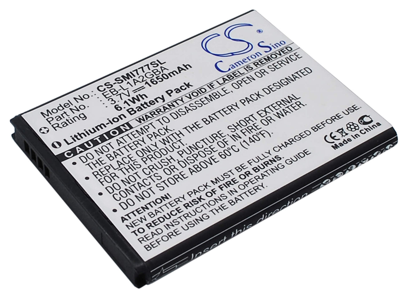 3.7V, 1650mAh, Li-ion Battery fits At&t, Galaxy S Ii, Sgh-i777, 6.105Wh
