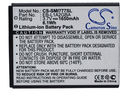 3.7V, 1650mAh, Li-ion Battery fits At&t, Galaxy S Ii, Sgh-i777, 6.105Wh