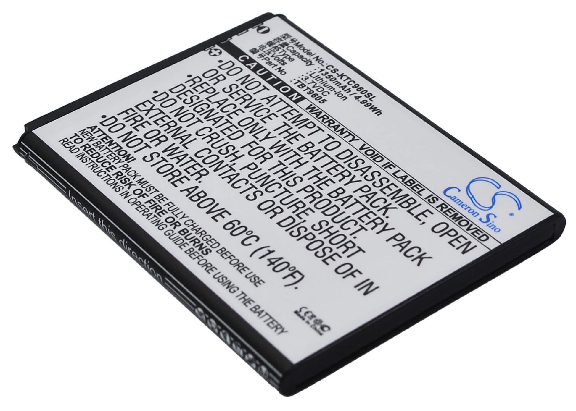3.7V, 1350mAh, Li-ion Battery fits K-touch, C960t, C986t, 4.995Wh