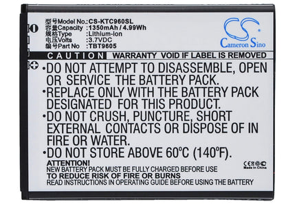 3.7V, 1350mAh, Li-ion Battery fits K-touch, C960t, C986t, 4.995Wh