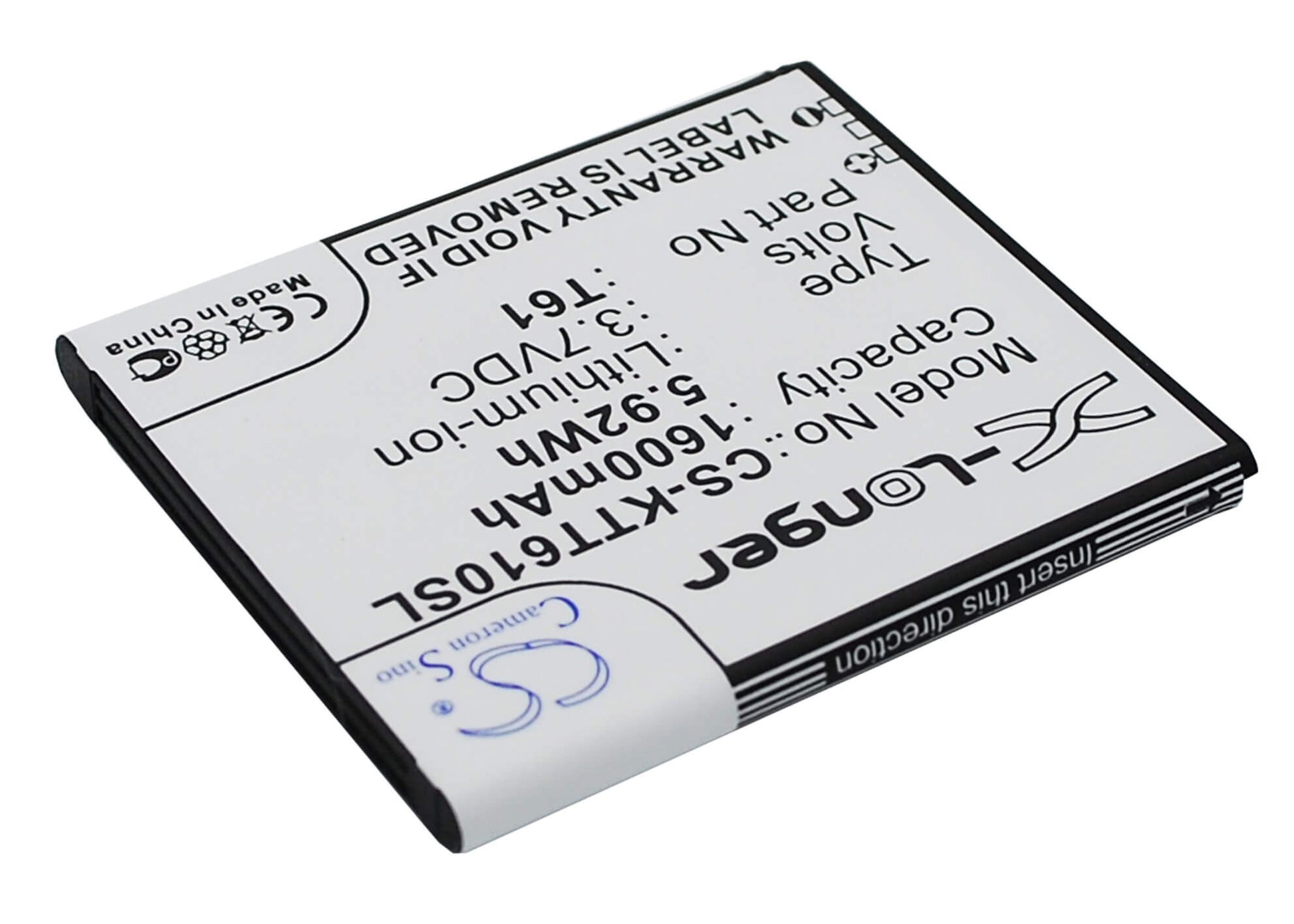 3.7V, 1600mAh, Li-ion Battery fits K-touch, T61, 5.92Wh