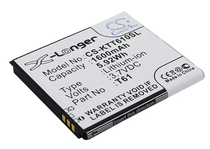 3.7V, 1600mAh, Li-ion Battery fits K-touch, T61, 5.92Wh