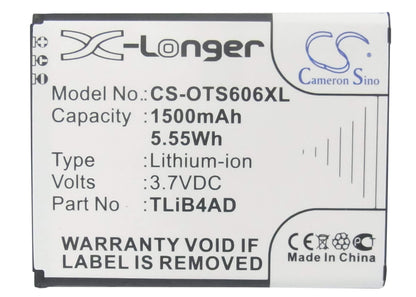 3.7V, 1500mAh, Li-ion Battery fits Alcatel, One Touch View, 5.55Wh
