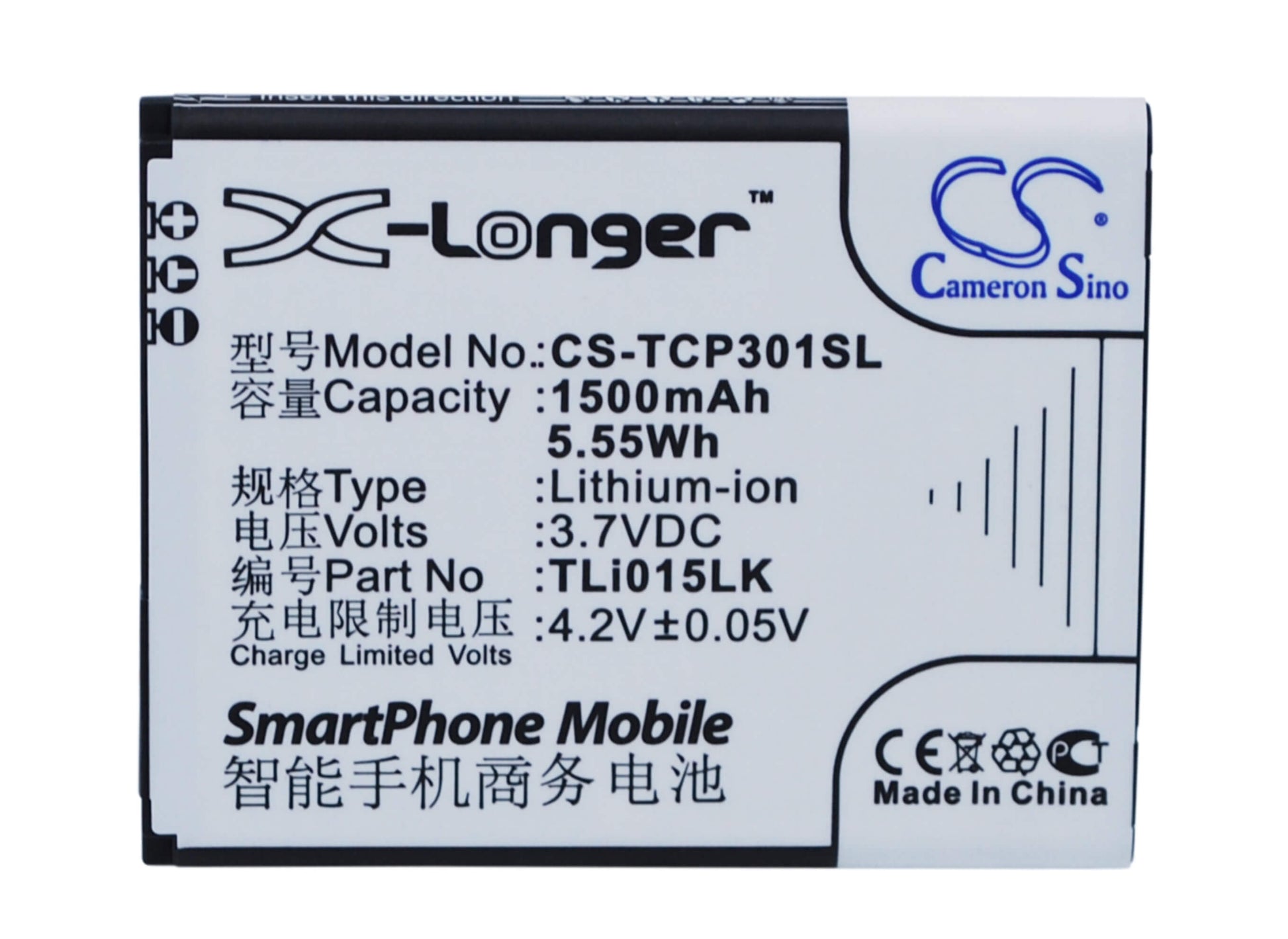 3.7V, 1500mAh, Li-ion Battery fits Tcl, J326t, P301m, 5.55Wh
