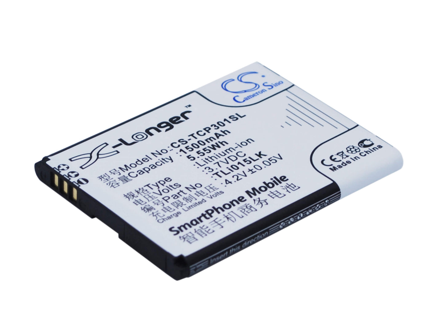 3.7V, 1500mAh, Li-ion Battery fits Tcl, J326t, P301m, 5.55Wh