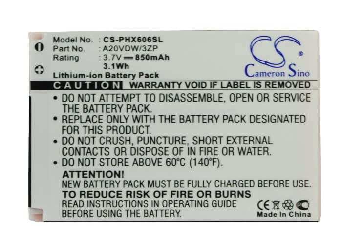 3.7V, 850mAh, Li-ion Battery fits Philips, Xenium X606, 3.145Wh