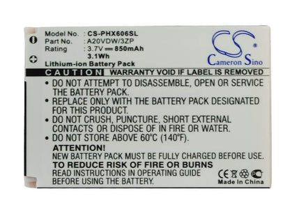 3.7V, 850mAh, Li-ion Battery fits Philips, Xenium X606, 3.145Wh