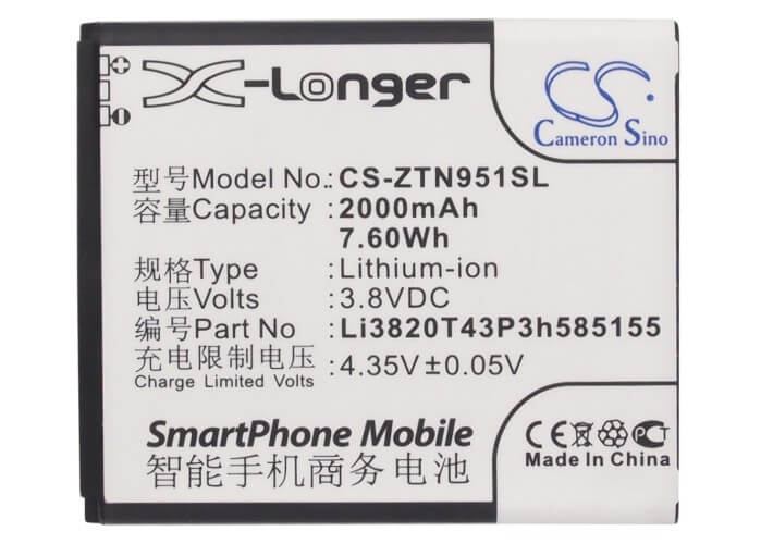 3.8V, 2000mAh, Li-ion Battery fits Boostmobile, N9510, Warp 4g, 7.6Wh
