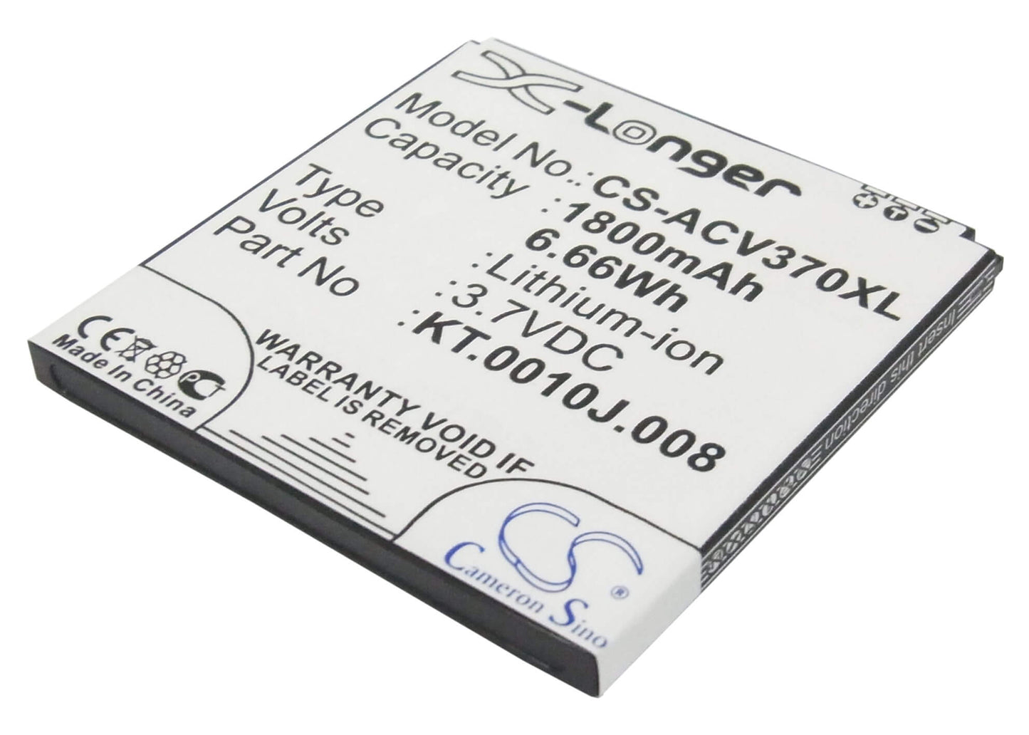 3.7V, 1800mAh, Li-ion Battery fits Acer, Liquid E2, Liquid E2 Dou, 6.66Wh
