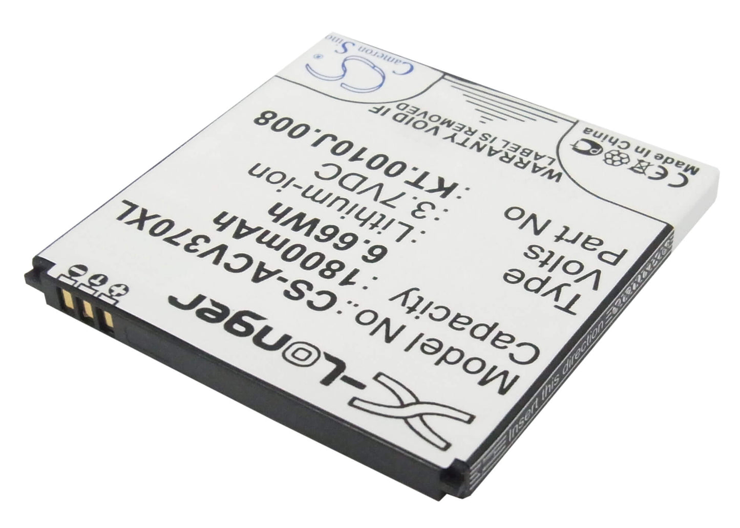 3.7V, 1800mAh, Li-ion Battery fits Acer, Liquid E2, Liquid E2 Dou, 6.66Wh