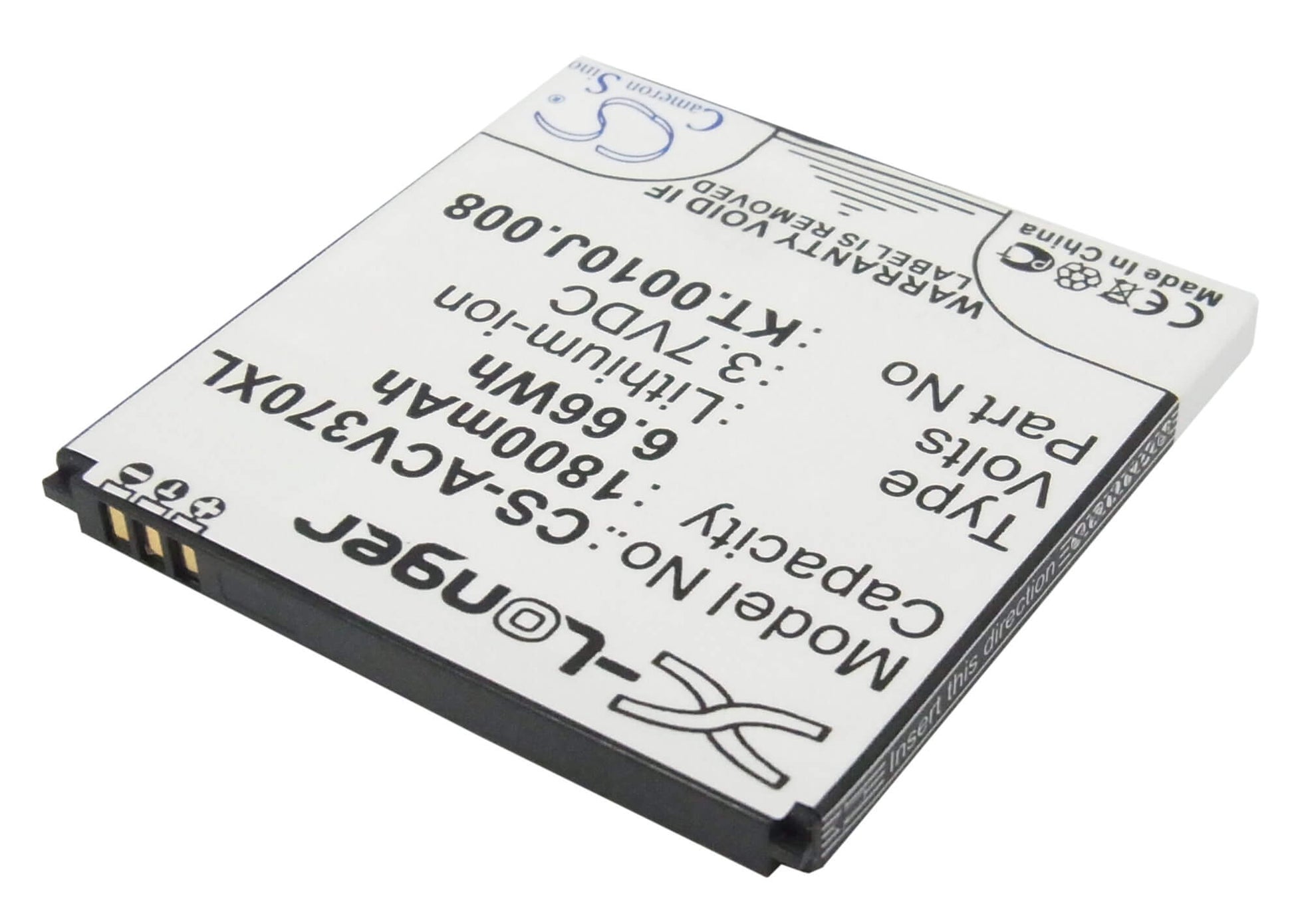 3.7V, 1800mAh, Li-ion Battery fits Acer, Liquid E2, Liquid E2 Dou, 6.66Wh