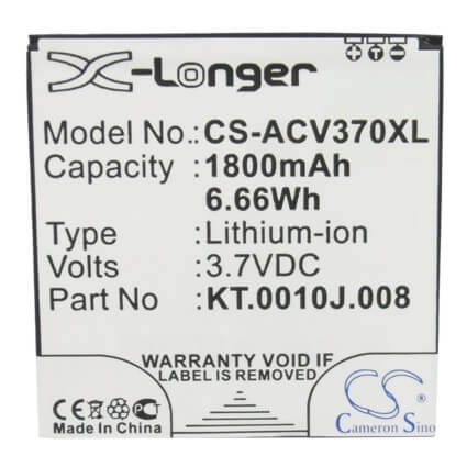 3.7V, 1800mAh, Li-ion Battery fits Acer, Liquid E2, Liquid E2 Dou, 6.66Wh