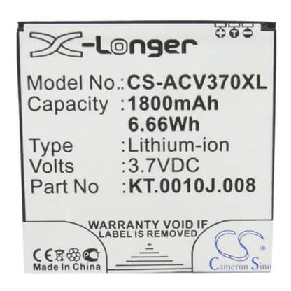 3.7V, 1800mAh, Li-ion Battery fits Acer, Liquid E2, Liquid E2 Dou, 6.66Wh