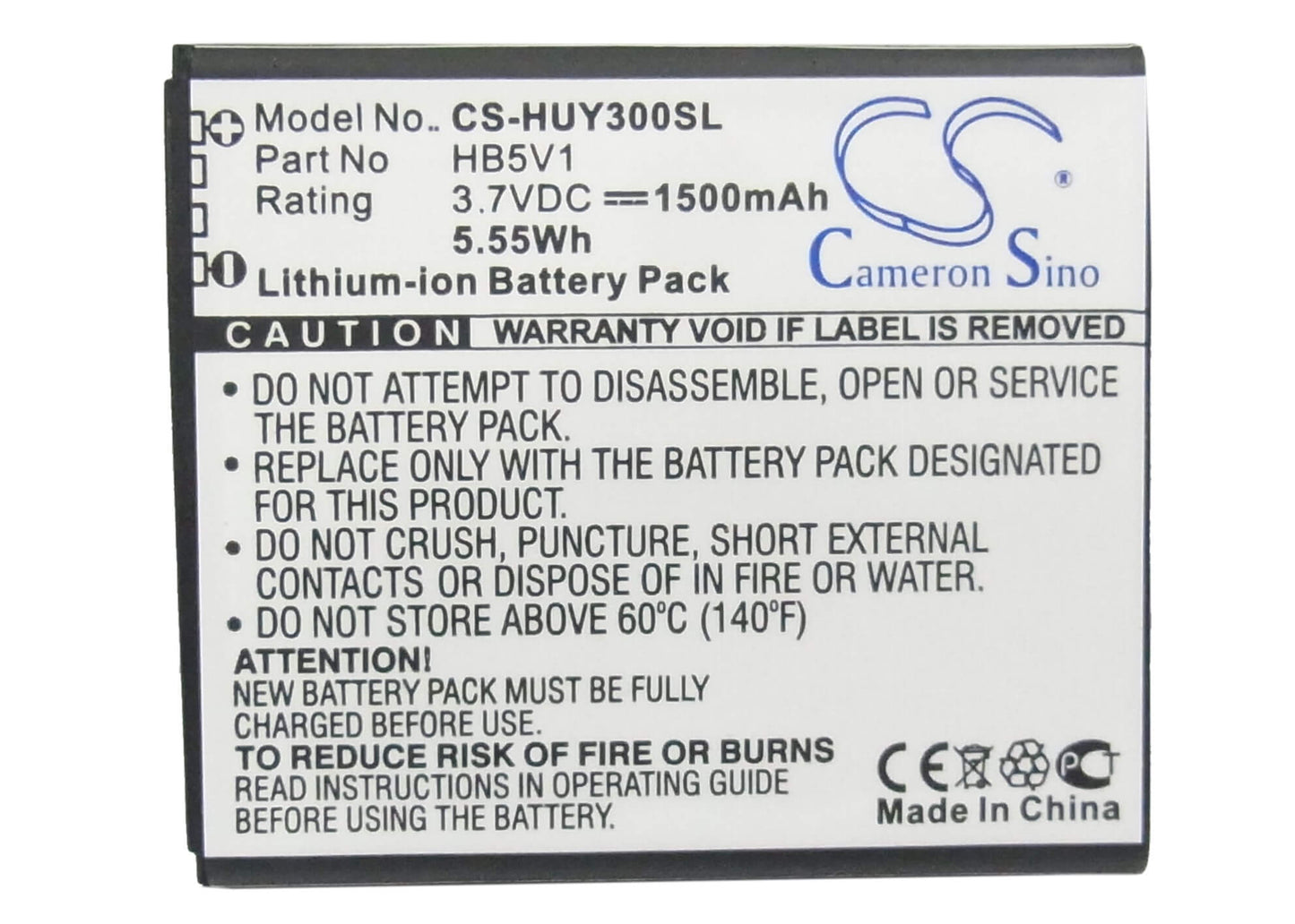 3.7V, 1500mAh, Li-ion Battery fits Huawei, Ascend G350, Ascend G350-u00, 5.55Wh