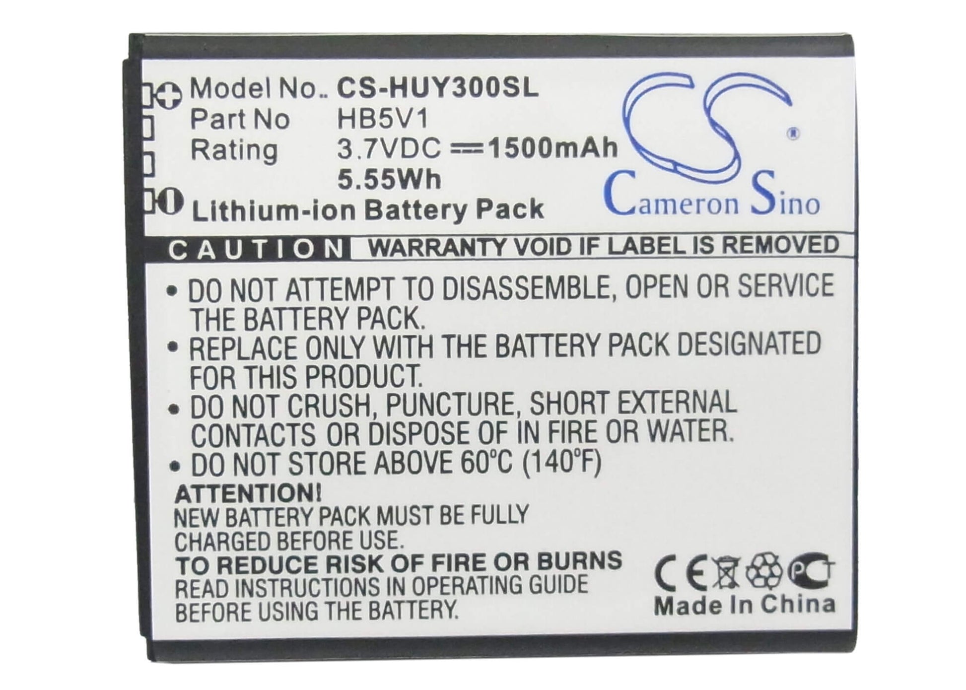 3.7V, 1500mAh, Li-ion Battery fits Huawei, Ascend G350, Ascend G350-u00, 5.55Wh
