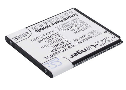 3.7V, 1600mAh, Li-ion Battery fits Tcl, J600t, J630t, 5.92Wh