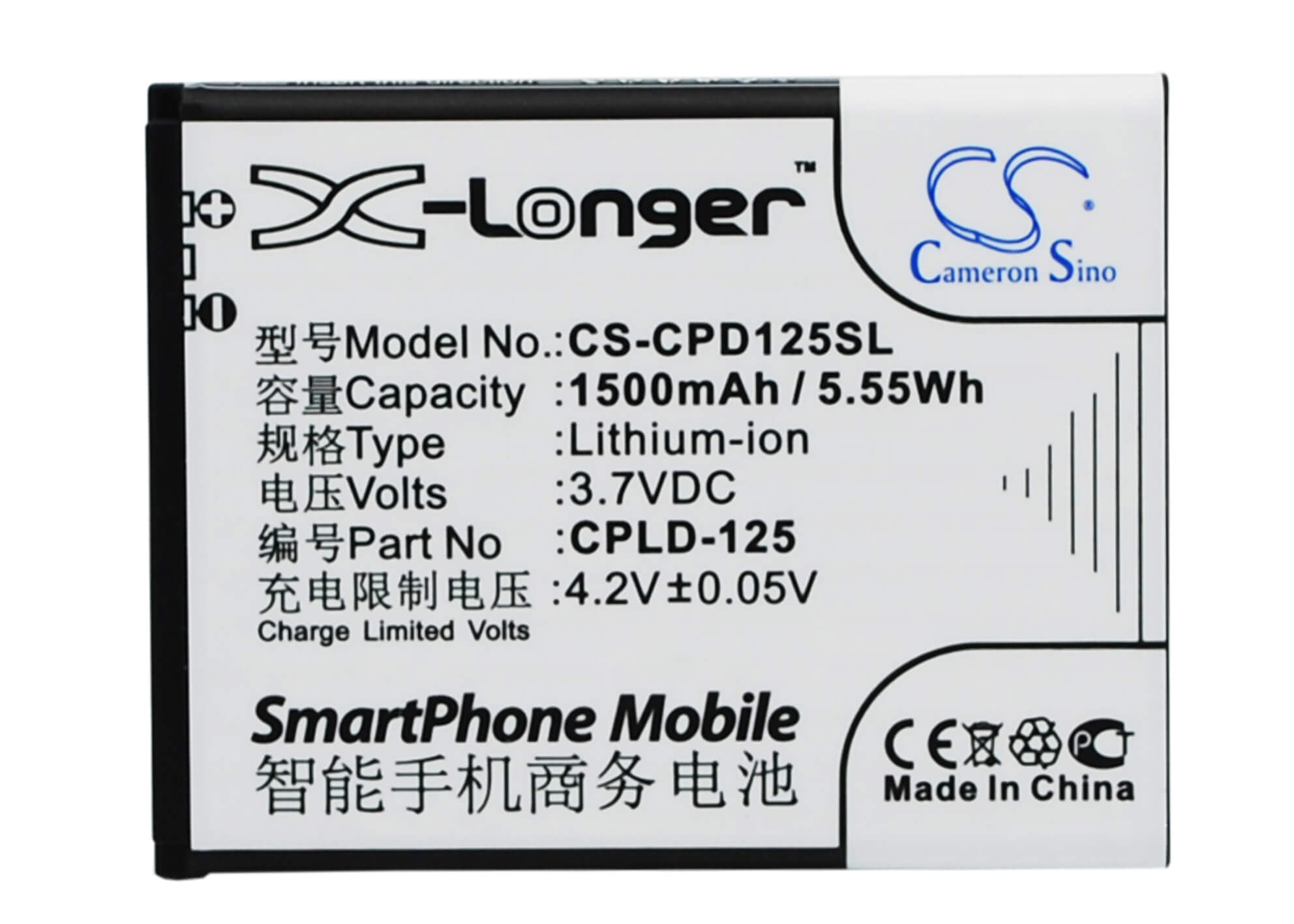 3.7V, 1500mAh, Li-ion Battery fits Coolpad, 8017-t00, 5.55Wh