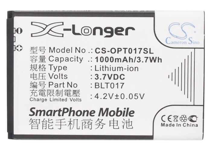 3.7V, 1000mAh, Li-ion Battery fits Oppo, A613, A615, 3.7Wh