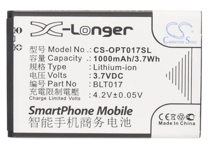 3.7V, 1000mAh, Li-ion Battery fits Oppo, A613, A615, 3.7Wh