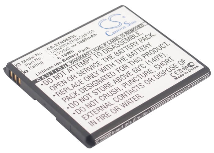 3.7V, 1650mAh, Li-ion Battery fits Zte, N983, Solar, 6.105Wh