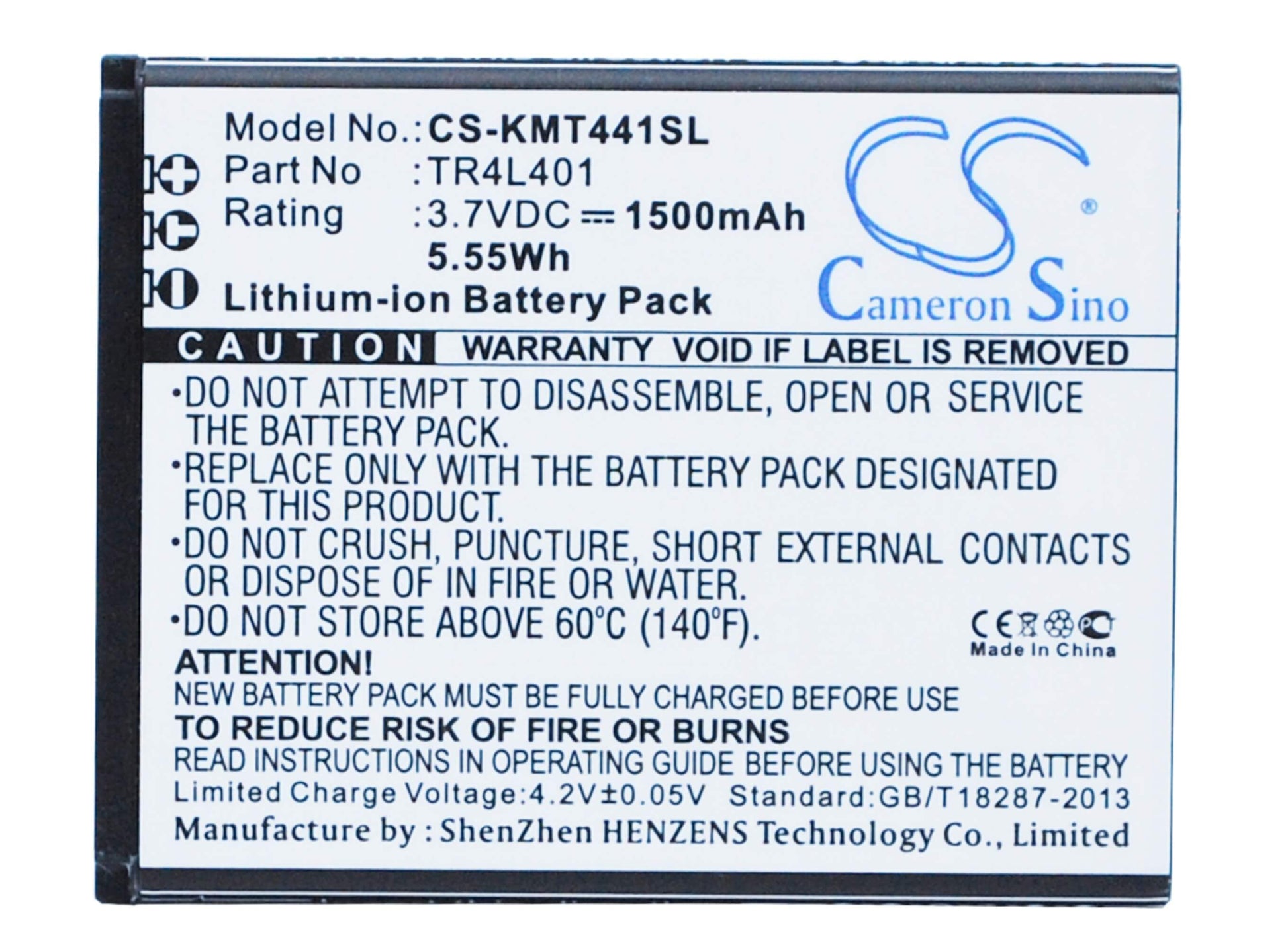3.7V, 1500mAh, Li-ion Battery fits Kazam, Tr4l4044044-01, Trooper 440l, 5.55Wh