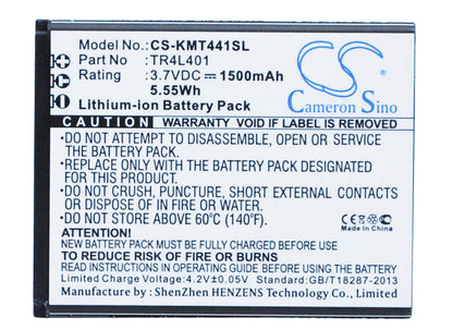 3.7V, 1500mAh, Li-ion Battery fits Kazam, Tr4l4044044-01, Trooper 440l, 5.55Wh