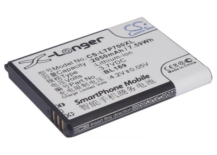 3.7V, 2050mAh, Li-Polymer Battery fits Lenovo, A789, P70, 7.585Wh