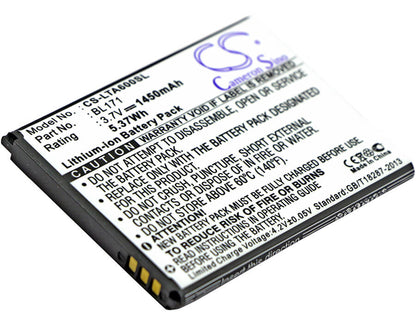 3.7V, 1450mAh, Li-ion Battery fits Lenovo, A356, A368, 5.365Wh